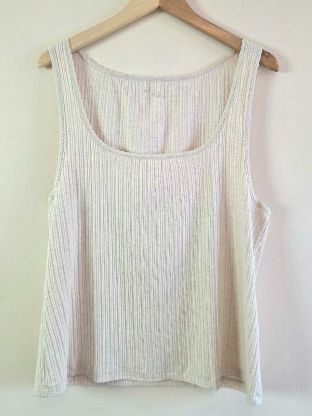 Aerie Ivory Ribbed Tank Top Women's XL Lace Trim